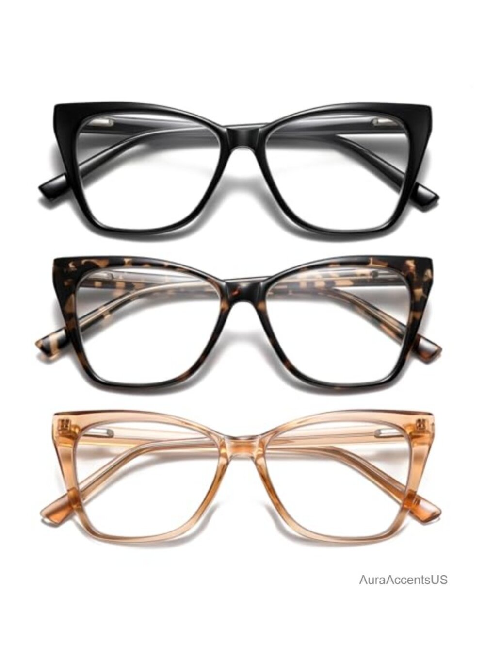 Oversized Cat Eye Reading Glasses Women Blue Light Blocking Spring Hinge 3 Pack